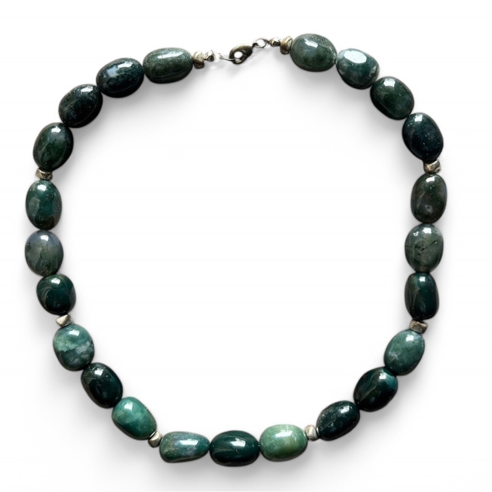Natural Green Soapstone Oval Beaded Chunky Statement Necklace